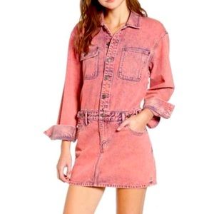Current Elliott Pink Acid Wash Denim Mini Dress